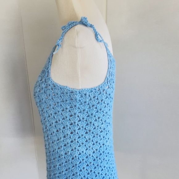 HANDMADE SKY BLUE SCALLOPED CROCHET TANK TOP SZ S/M - Picture 4 of 7